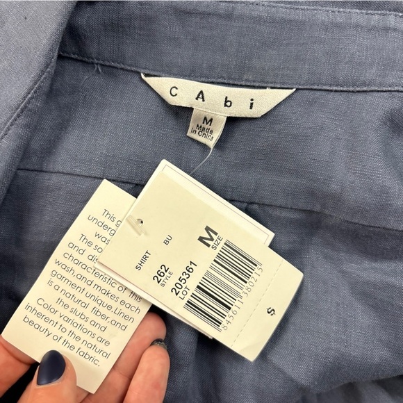CABI Women’s 100% Linen Blue Sleeveless Button Down collar Shirt #262 Medium NWT - Picture 3 of 8